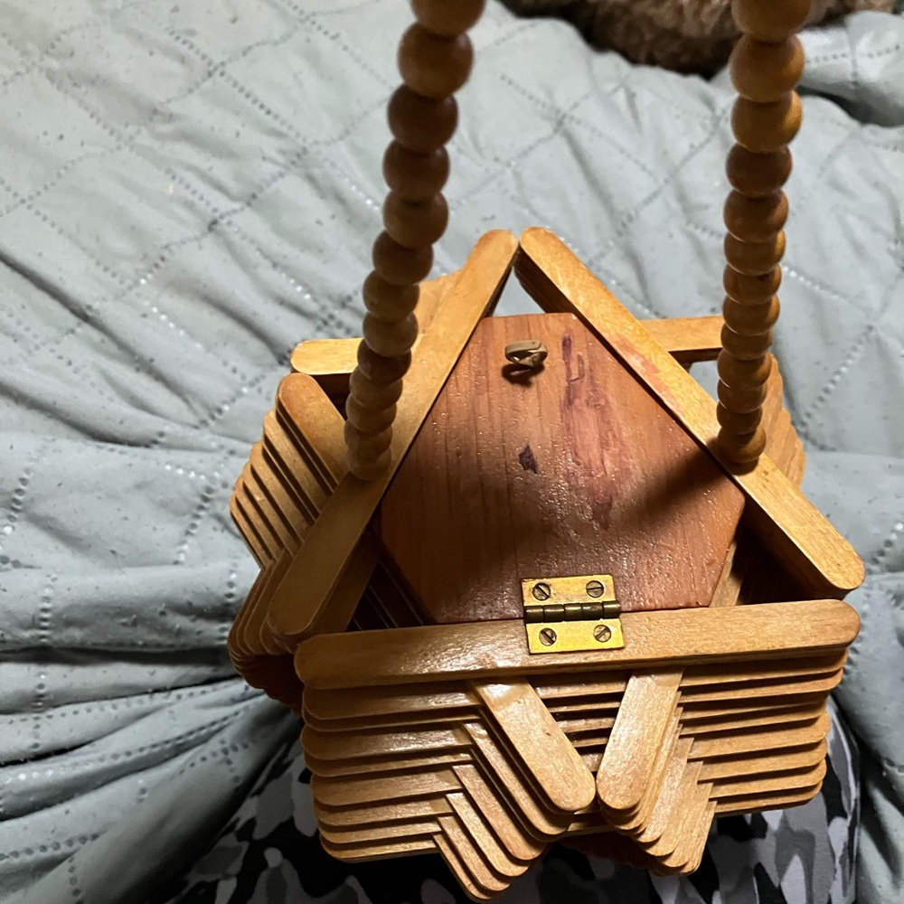 Vintage Hippy Folk Art Handmade Popsicle Stick Purse - Picture 8 of 11